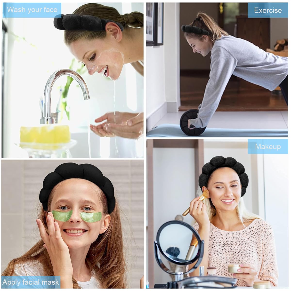 MAYCREATE Spa Facial Headband for Women Washing Face, Puffy Skincare Headbands for Women Girls, Upgrade Anti-slip Terry Cloth Hair Band for Makeup - Black MAYCREATE Spa Facial Headband for Women Washing Face, Puffy Skincare Headbands for Women Girls, Upgrade Anti-slip Terry Cloth Hair Band for Makeup - Black